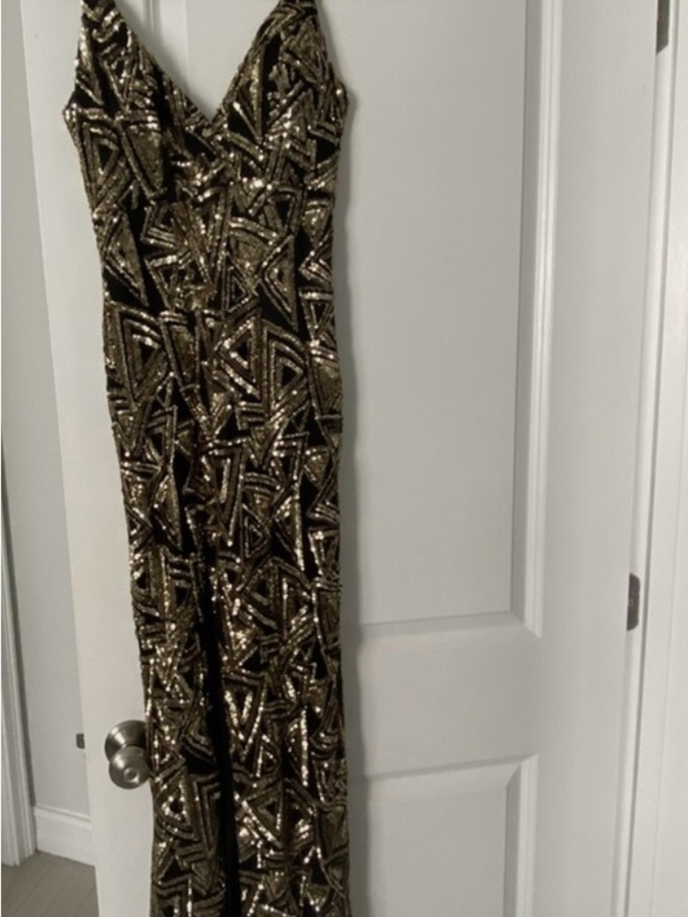 Sparkling Black & Gold Sequin V-Neck Dress